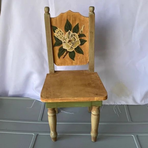 Vintage Hand Painted Floral Wooden Chair with Hand-Painted Design - Picture 1 of 9